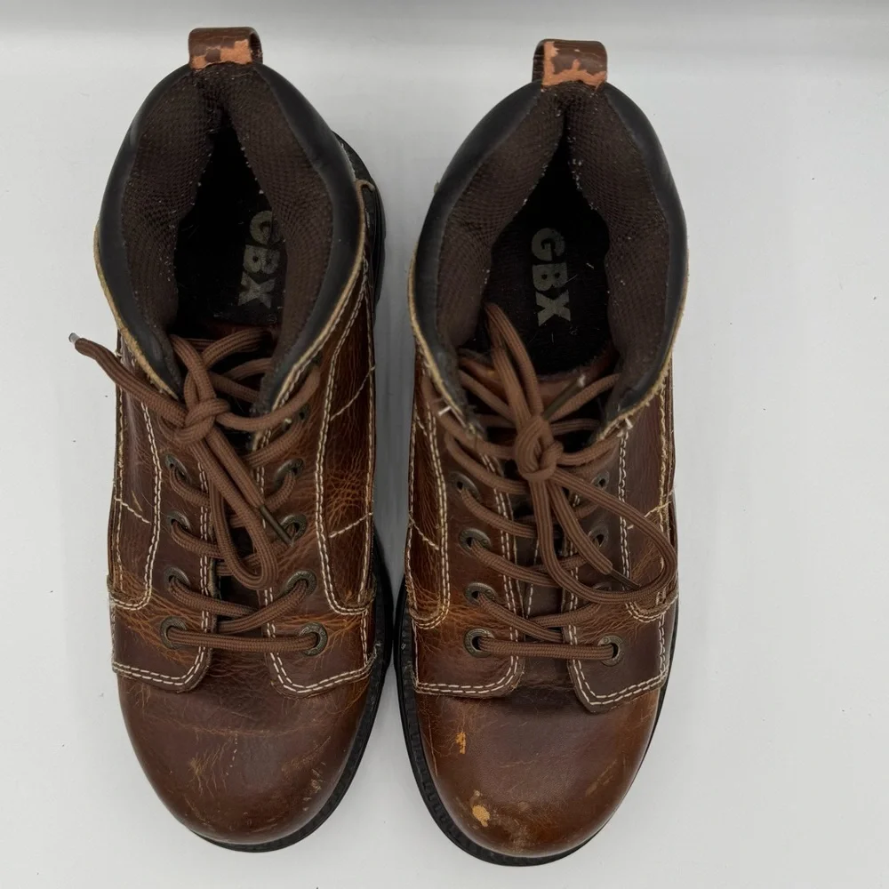 GBX Men's Brown Leather Ankle Lace Up Boots Size 10.5 Y2K Discontinued EUC